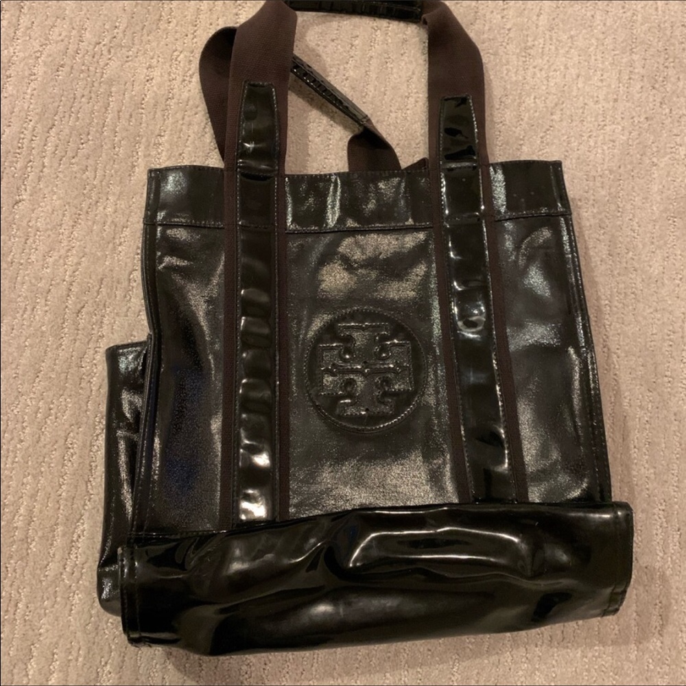 Tory Burch LG Patent Leather & Canvas Logo Tote